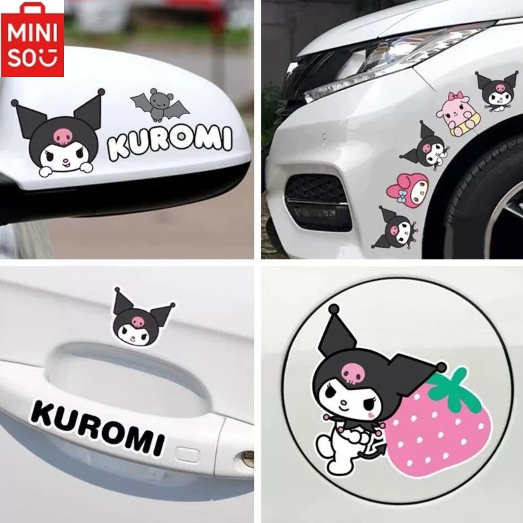 

MINISO Sanrio Kuromi Car Rearview Mirror Fuel Tank Cap Sticker Cartoon Scratch Cover Door Handle Car Shell Decoration Sticker