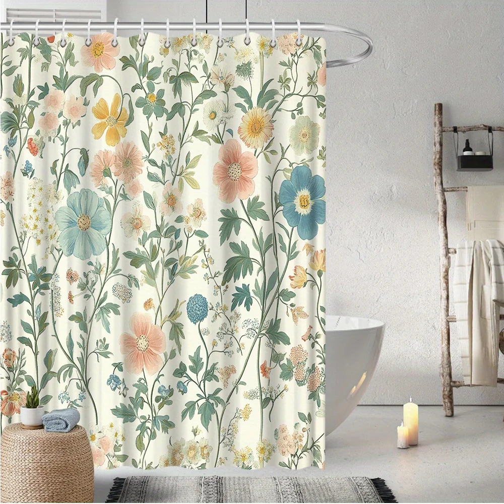 

Elegant Floral Botanical Shower Curtain Watercolor Print Bathroom Shower Curtain Liner 180x180cm Home Decor