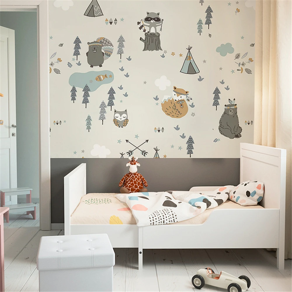 custom Forest small animal mural Cartoon children's room wallpaper for Boys' bedroom Background wall stickers decoration decor