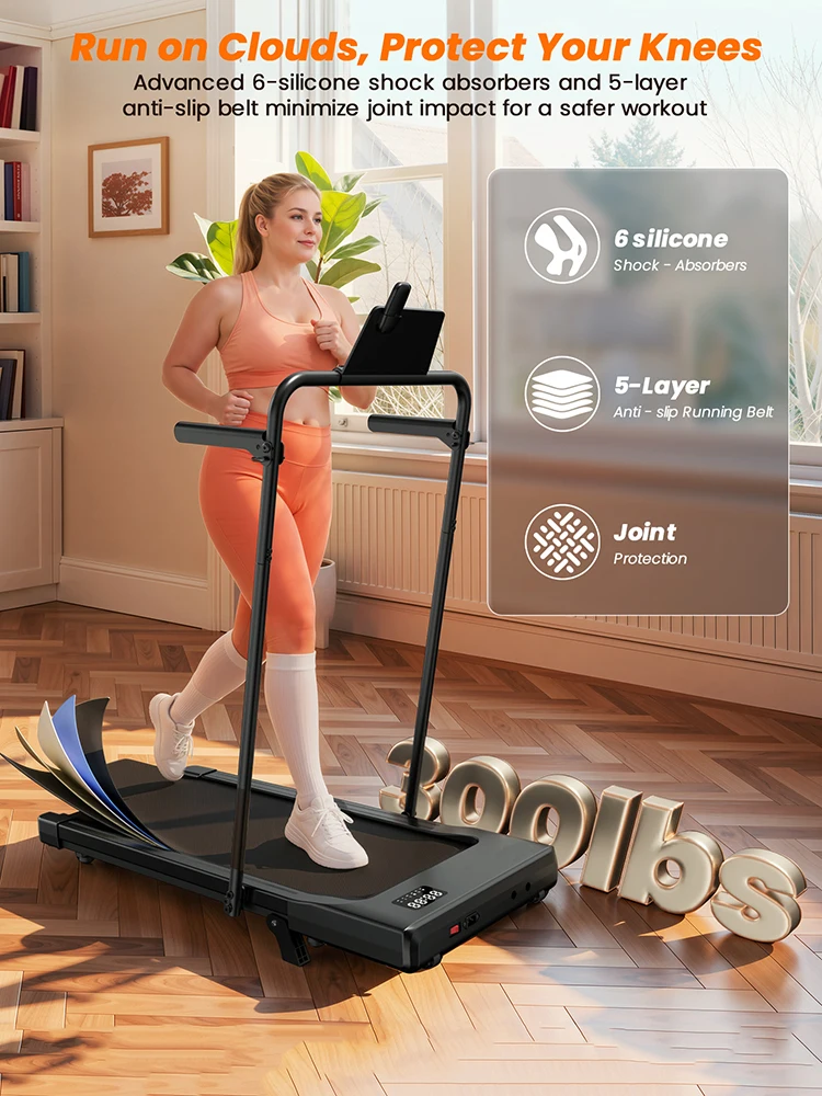 Superun Foldable 2in1 Treadmill with 6% Incline Walking Pad 300LBS Capacity Under Desk Treadmill for Home Office with App & Remote Control Running Jogging Machine
