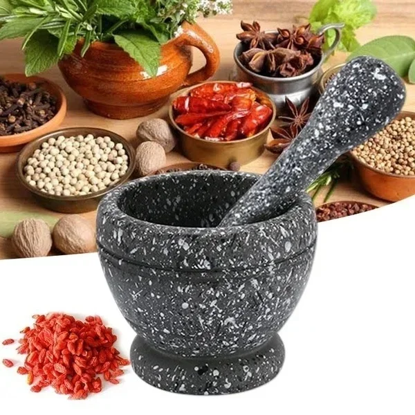 

Portable Wide Mouth Reusable Spice Mixing Grinding Bowl, Mortar and Pestle for Fresh Mustard Nuts Sauce with Granite Pattern