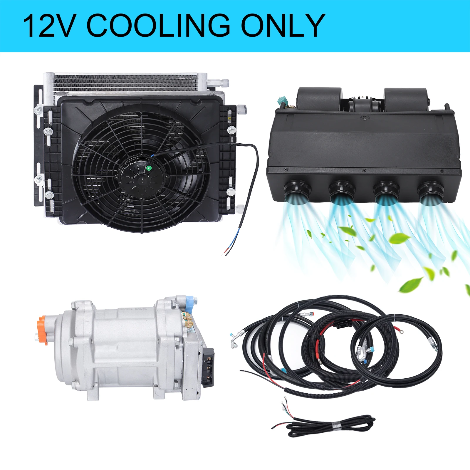 12V Universal Car Underdash Air Conditioner A/C Kit Electric Compressor Cooling System for Truck RV Van Classic Car