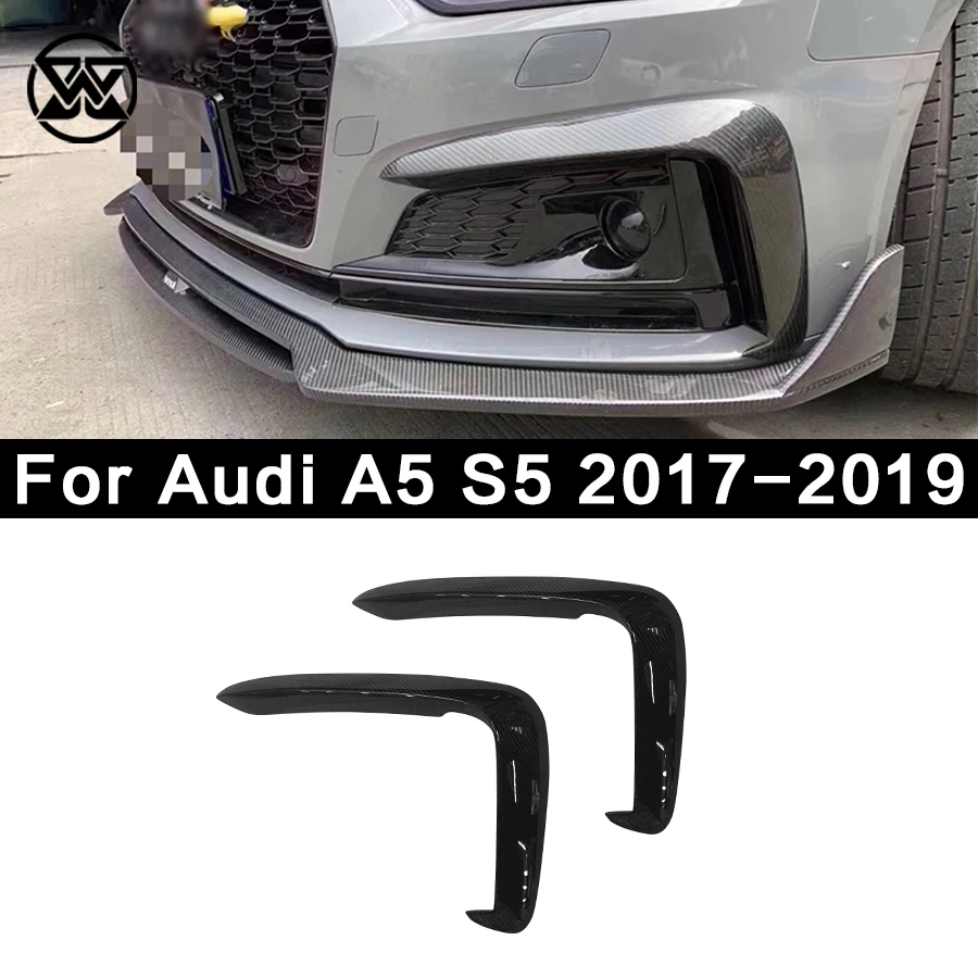 

For Audi A5 S5 2017-2019 Carbon Fiber Front Bumper Foglamp Air Vent Side Fins Winglet Car Flaps Apron Trim Canards Splitters