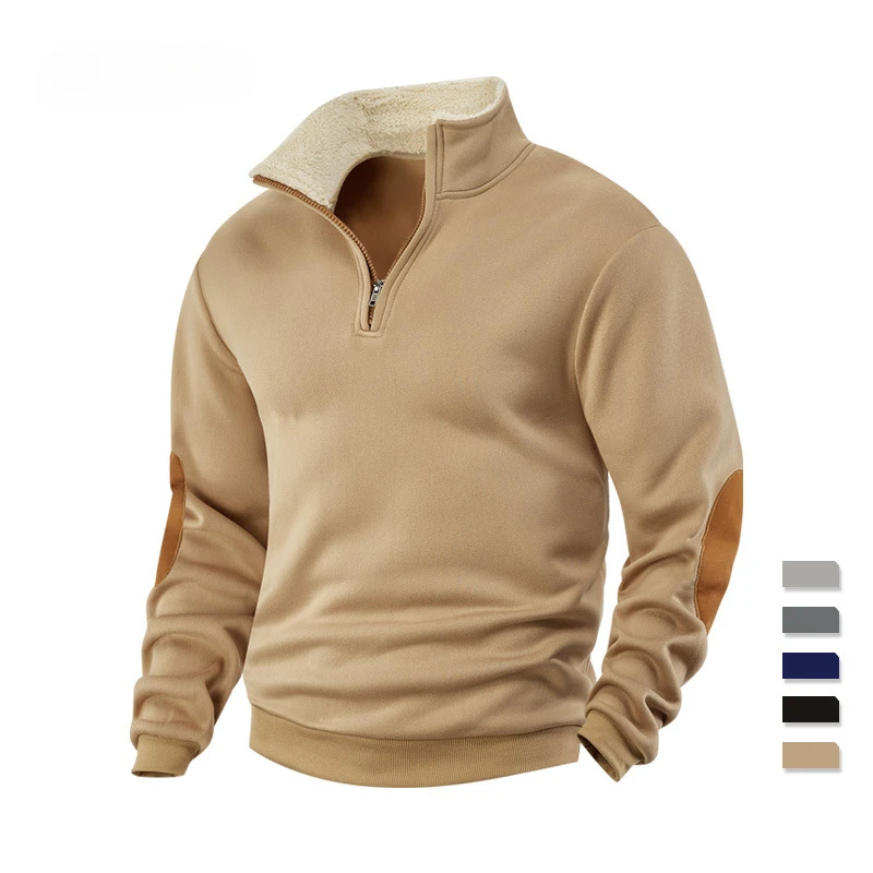 

The Spring and Autumn Annals Men Clothing Harajuku Hoodies Sweater Retro Style Splicing Together Embroidery Half Open Collar