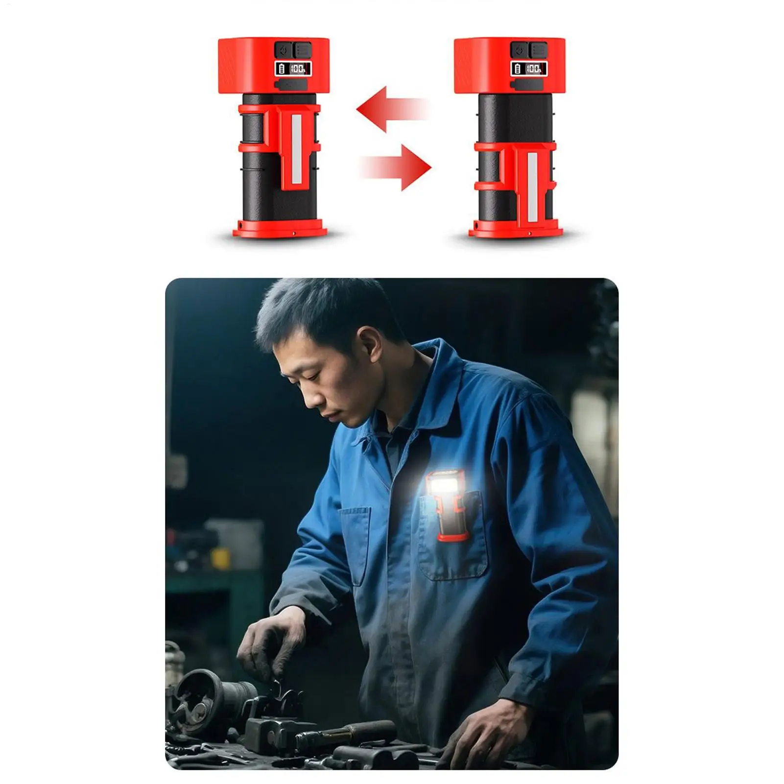 

Automotive Work Light 180-degree Rotate Magnetic Work Light Type-C Charging Double Hooks Digital Display Lamp For Detailing