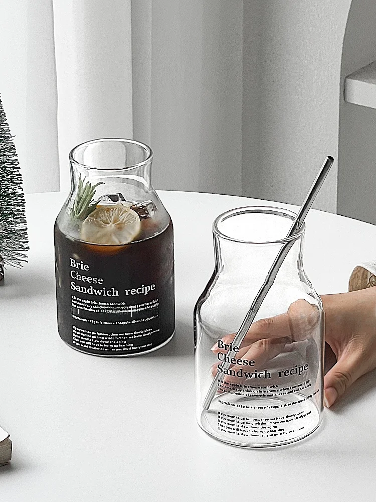 Большая стеклянная чашка для молока, кофе, сока, термостойкая, простая, с буквенным дизайном, домашняя чашка для воды, креативный буквенный элемент с принтом