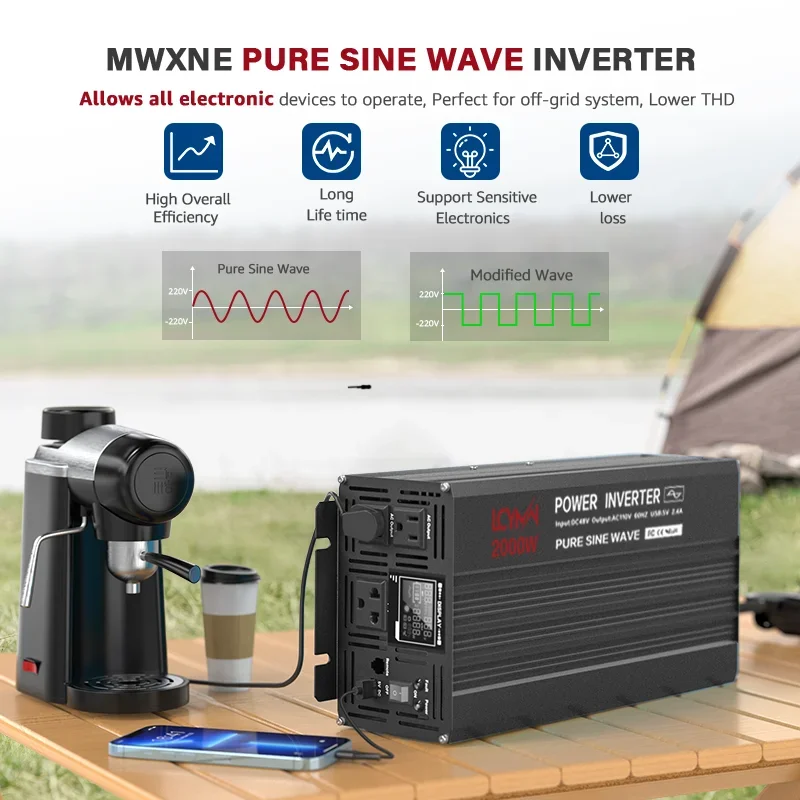 Us Warehouses Pure Sine Wave Inverter 1000w 2000w Off Grid 12v 24v 48v To 110v 220v Dc To Ac Solar Inverter 3000w