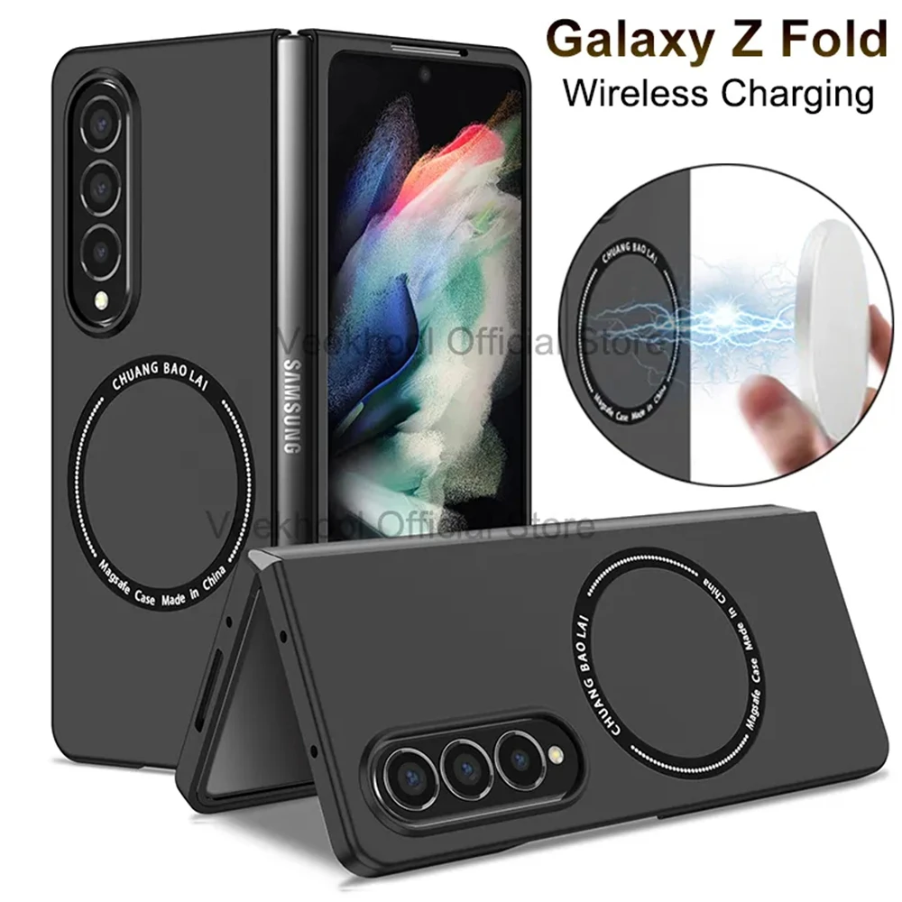 Case for Galaxy Z Fold 5 3 4 2 1 Magnetic Wireless Charging Drop Protection Anti Scratch Hard Cover Case for Z Fold Black Green