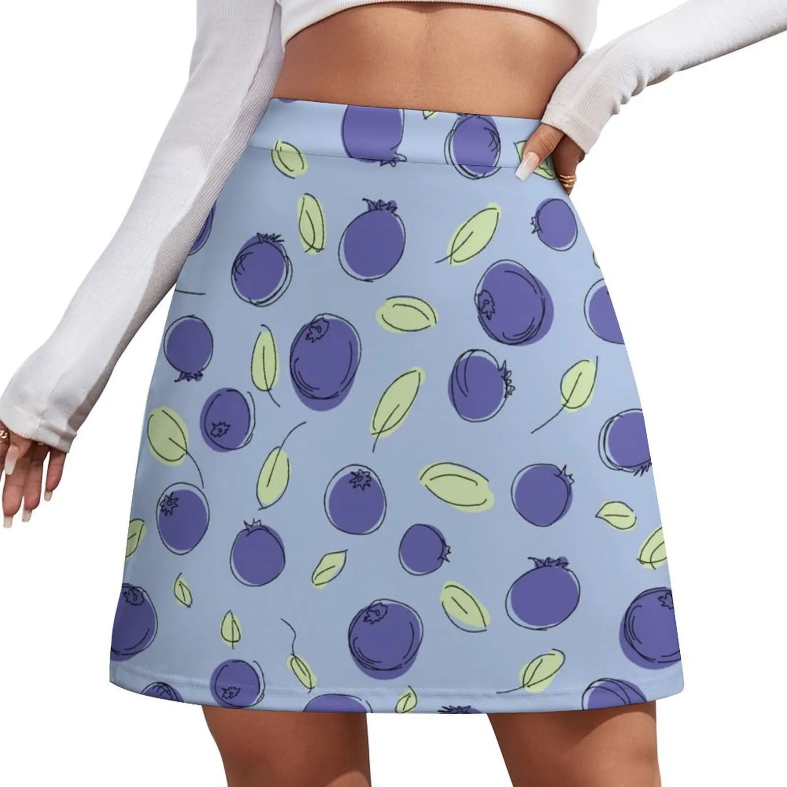 

Blueberries and leaves on blue background Mini Skirt Woman clothing kpop Sexy mini skirt Mini Skirt