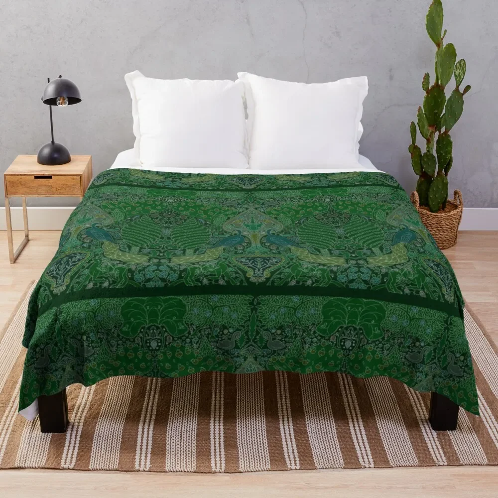 Peacock Art Deco/Art Nouveau in Arsenic Green Throw Blanket wednesday Fluffy Softs Tourist Blankets