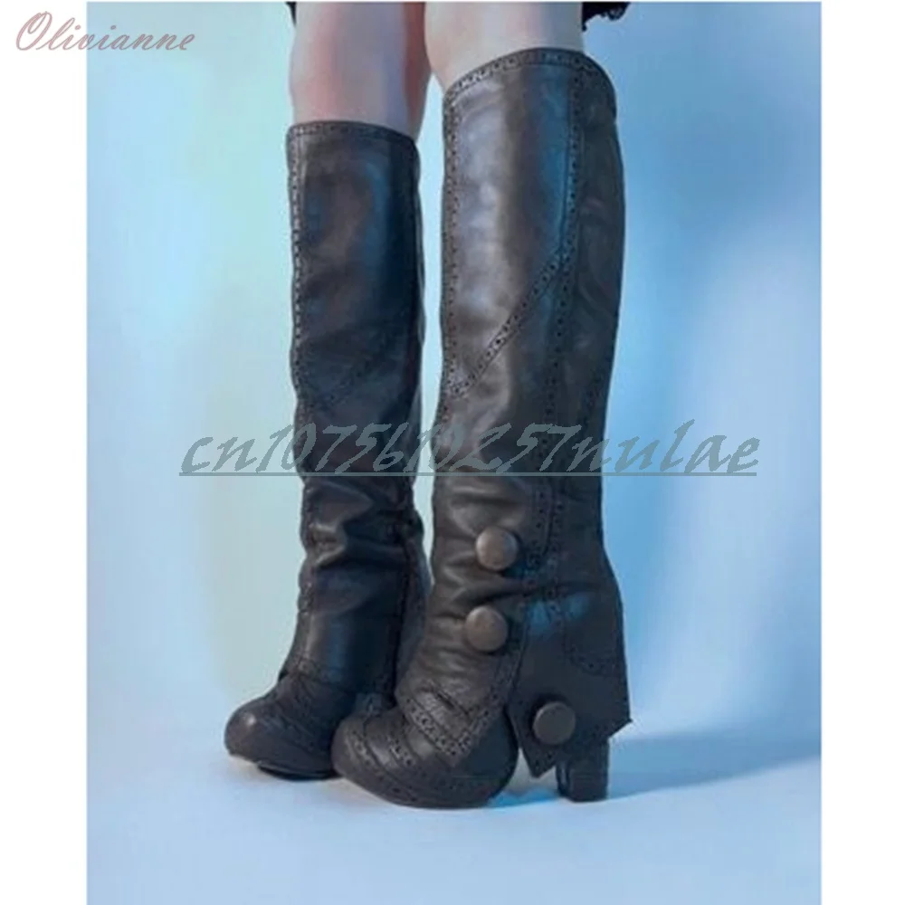 Retro-Stil, elegante schwarze Stiefel mit mittlerer Wade, runde Zehen, Schnalle, Dekor, klobiger Absatz, modisch, 2025, heiße Mädchen-Damenschuhe für Damen