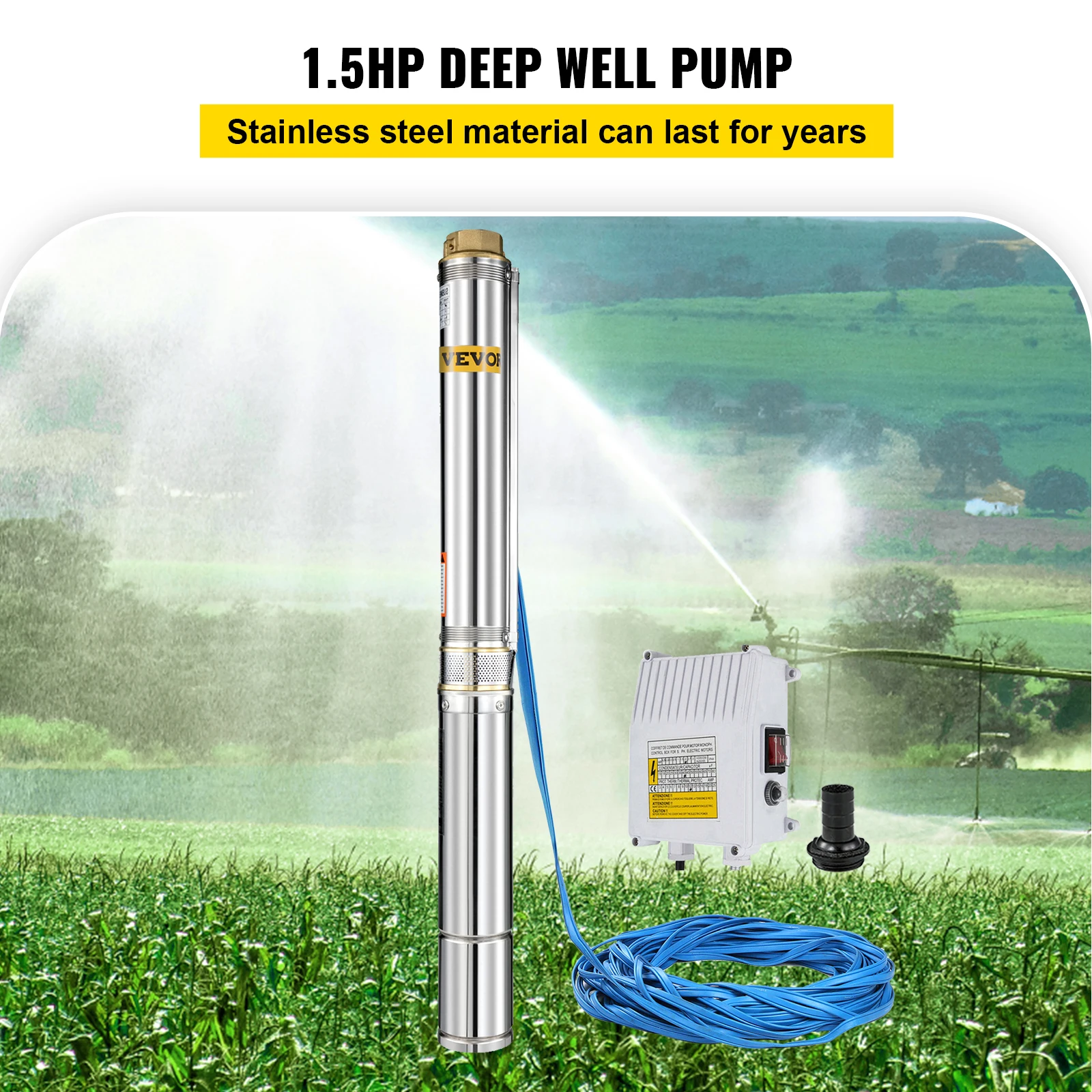 VEVOR 1.5HP pompa per pozzi profondi 110V 1100W pompa sommergibile 335ft testa 24GPM pompa per acqua da pozzo in acciaio inossidabile uso domestico industriale