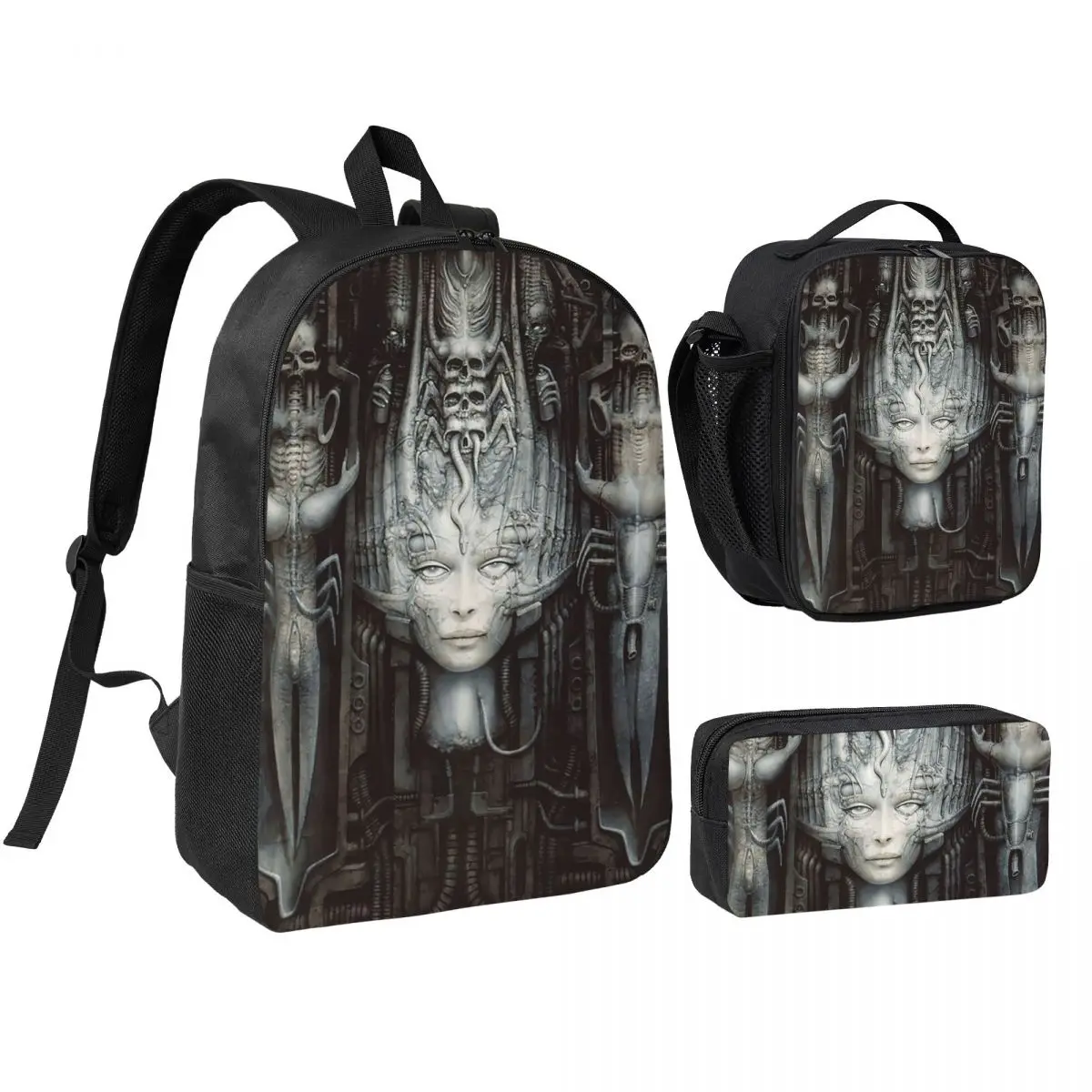 Hr Giger - Li - Painting Backpack Student Boys Girls BookBag School Bag Laptop Shoulder Bags 3ps Insulated Lunch Bag Pencil Case