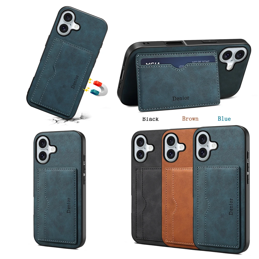 เคสโทรศัพท์หนังแม่เหล็กแบบหรูหราพร้อมช่องใส่บัตร ดีไซน์เรโทร ผิวด้าน สำหรับ iPhone 17 PRO MAX 17 AIR 16 PRO MAX 16 PLUS 16E