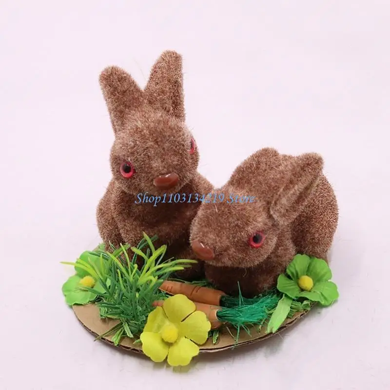 N5KC Easters Flocking Rabbit Decorations Statues Figurines with Carrot Desktops Centerpieces Ornaments for Garden Decors