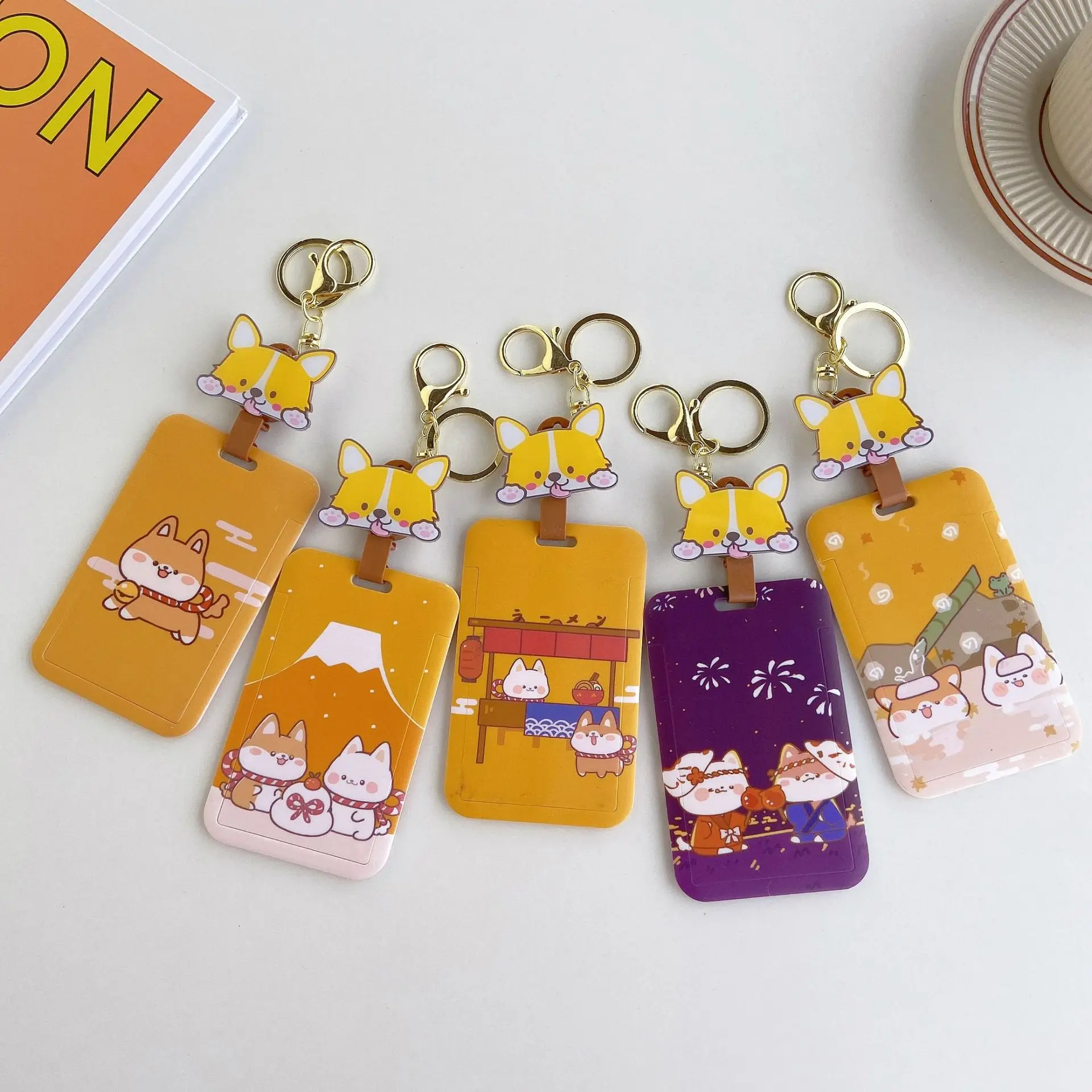 

1 Pcs Cartoon Shiba Inu Easy-Pull Buckle Card Set PVC Material ID Card Student Card Bus Card Protective Cover Credit Card Holder