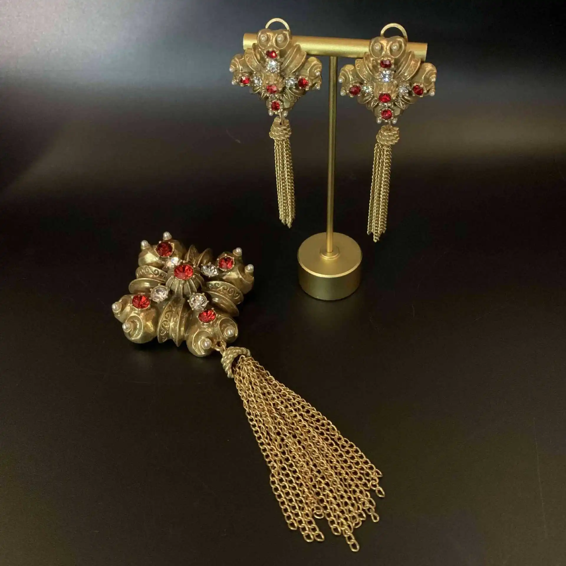 

Middle Western style cross tassel brooch earrings