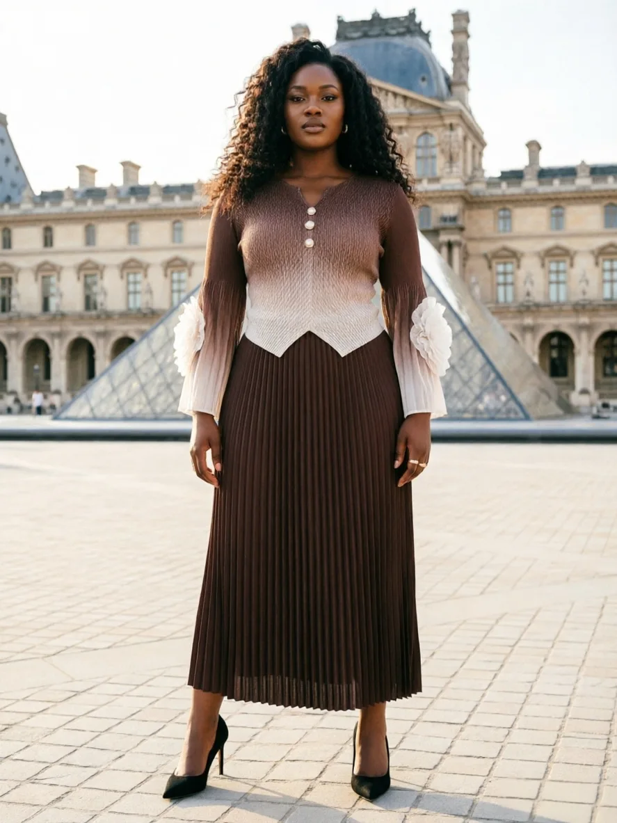 

Плиссированное платье Miyake в африканском стиле, модное, с градиентом цвета, элегантное, свободного кроя, женское, новинка 2026 года