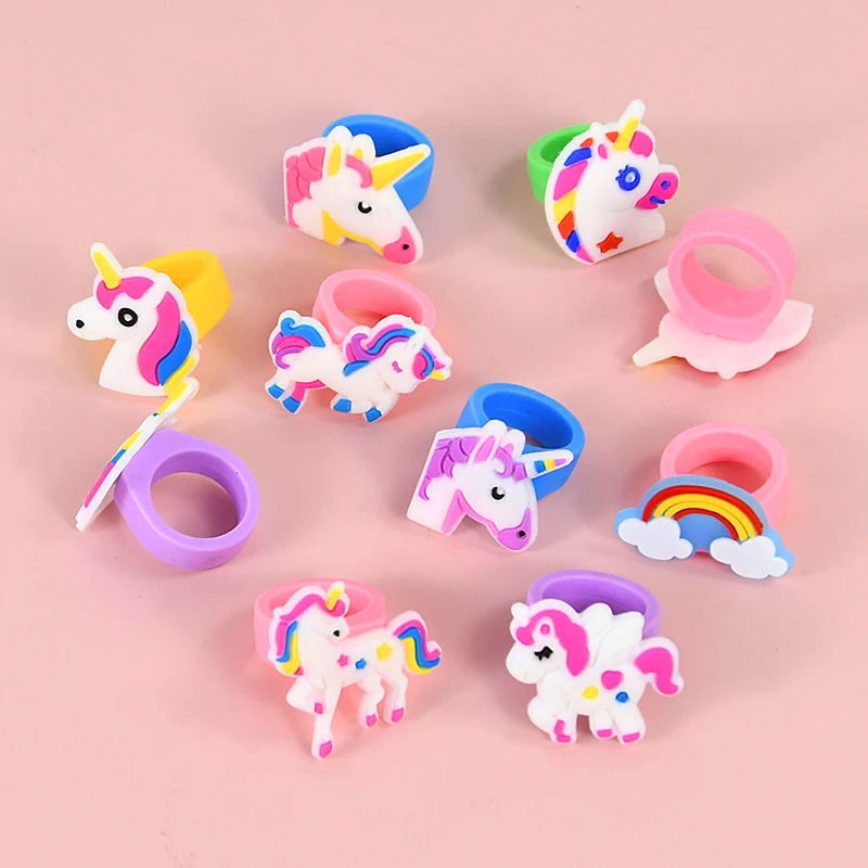 10pcs Rainbow Unicorn Silicone Ring Kids Girls Unicorn Theme Birthday Party Gifts Favors Baby Shower Decoration Supplies