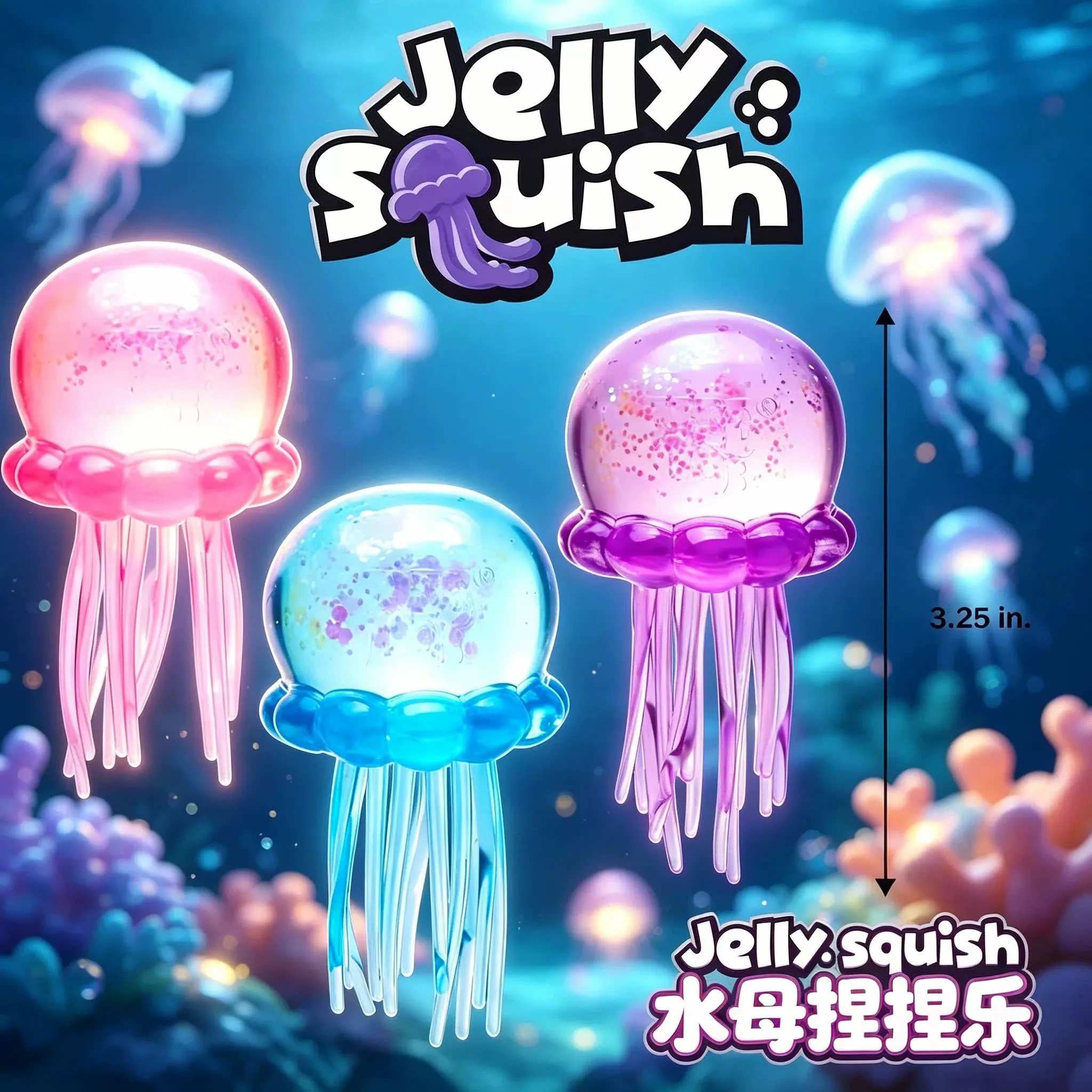 Trending Jellyfish & Cube Squish Toy Soft Jelly Squeeze Stress Relief Fidget Toy, Sensory  for Kids & Adults