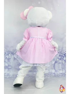 Natal rosa vestido de pelúcia urso mascote traje anime cosplay urso branco halloween carnaval festa eventos anime adulto natal