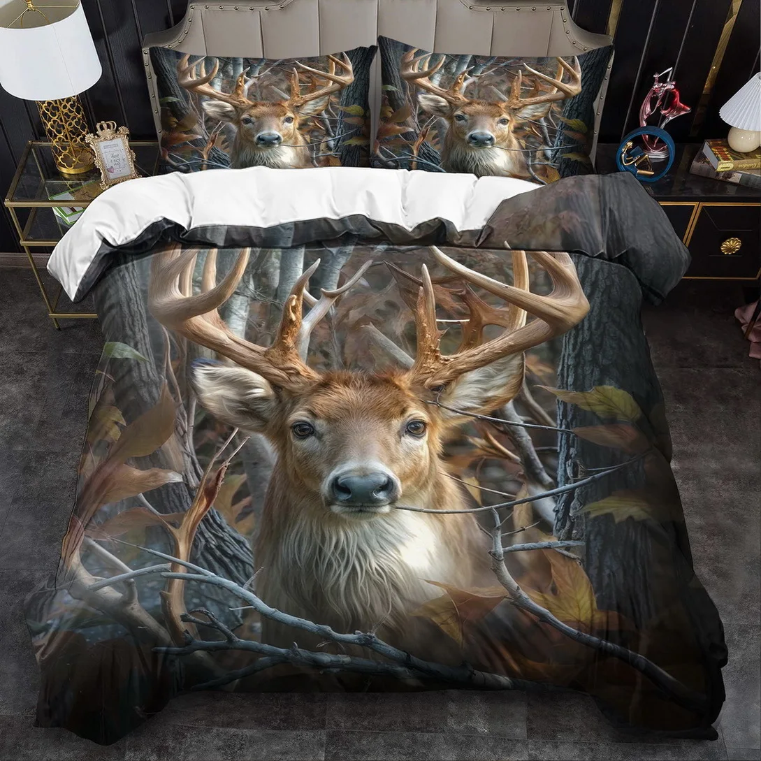 Conjunto de Capa de Edredom com Estampa de Cervo Fofo, Vários Tamanhos, Capa de Colcha Queen Size, Decoração de Quarto, Lavável à Máquina, para Adultos, Meninos e Meninas