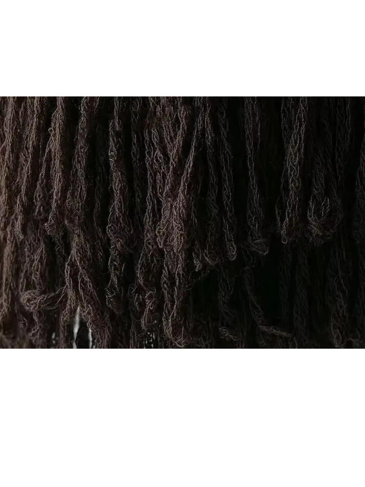 HH 2025 أنثى الخريف سترات فضفاضة غير رسمية الصلبة س الرقبة شرابة الديكور زر المرأة موضة طويلة الأكمام معاطف سترة