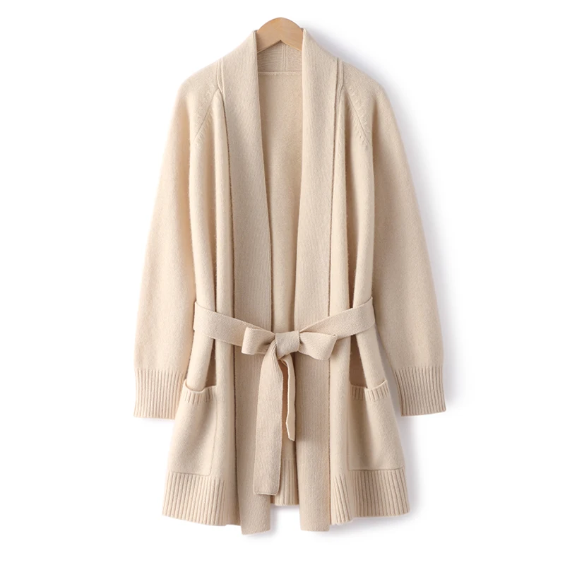 100% Pure Cashmere Women's Loose Knit Cardigan Korean Fashion Coat Women's Solid Color Temperament Coat Thickened Autumn Women's