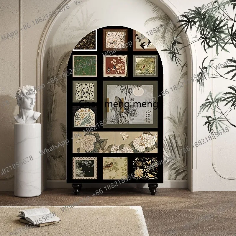 F150 French cream style wardrobe living room installation-free storage, hanging wardrobe solid wood decoration, household locker