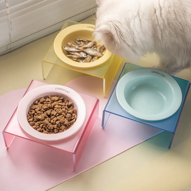 Ceramic Cat and Dog Bowl Flying Saucer Pet Bowl Anti-Black Chin Cat and Dog Food Bowl Drinking Water Slow Food Bowl