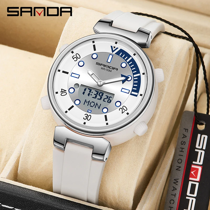 SANDA Sport Watch Men Small Dial Boys Girls Students LED Digital Watches Military Waterproof Dual Display Wristwatch Relogio