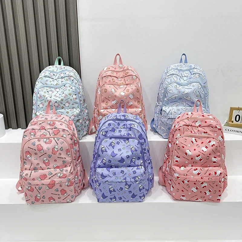 Cinnamoroll Girls Large-Capacity Backpack Travel Bag, Hello Kitty Full-Width Printed Daypack, Portable Outdoor School Bags