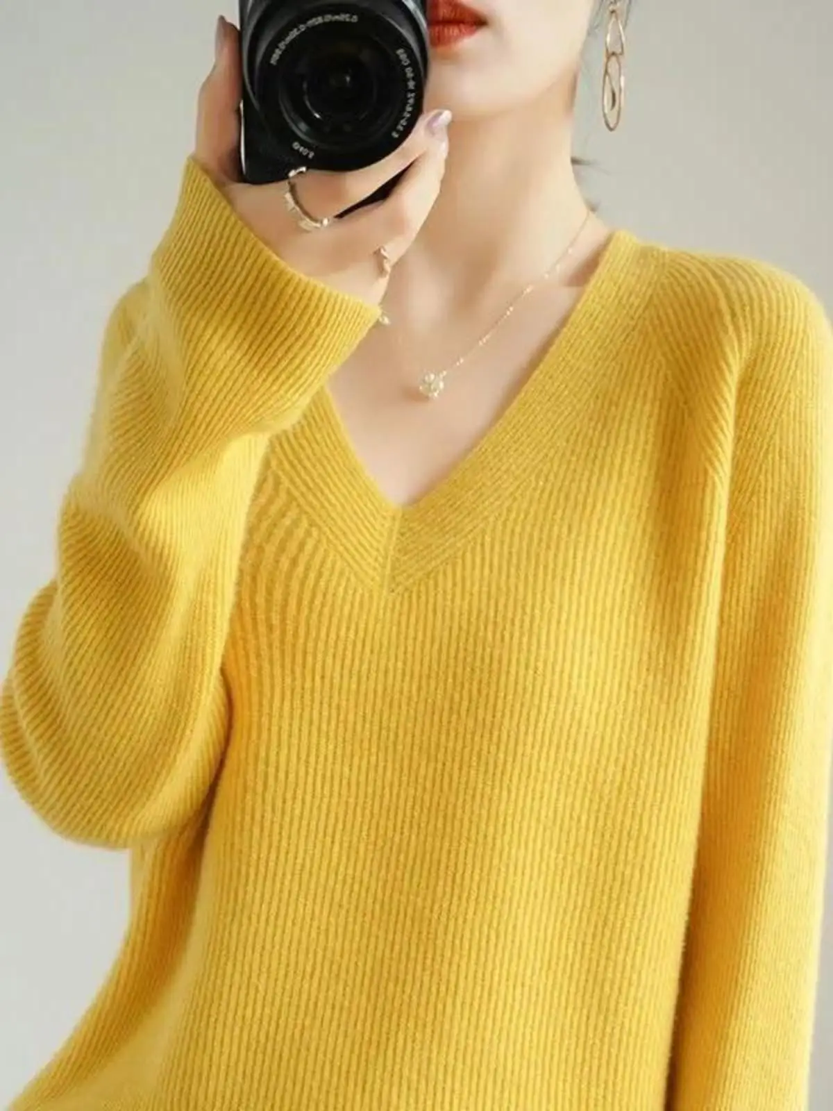 loose-women's-knitwear-v-ne-base-layer-irt-pure-color-slimming-top-outerwear-80-80-pou-faion-accory