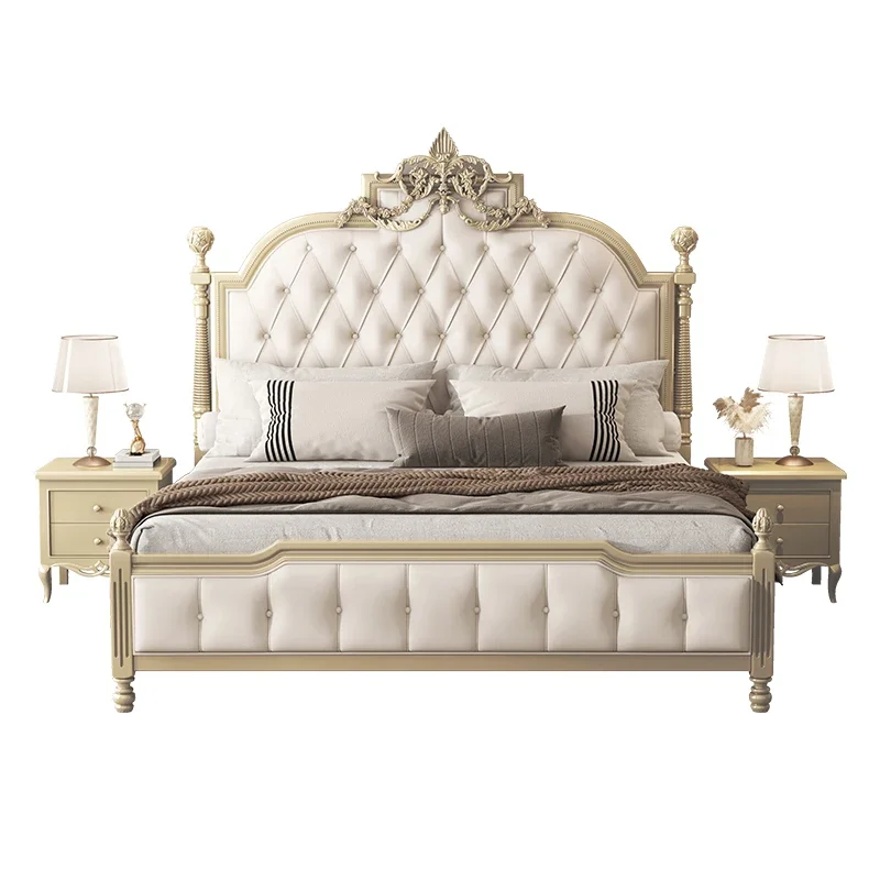 

Французская кровать, американская светлая роскошная кровать из цельного дерева, современная простая главная спальня, двуспальная кровать принцессы, европейская гравировка