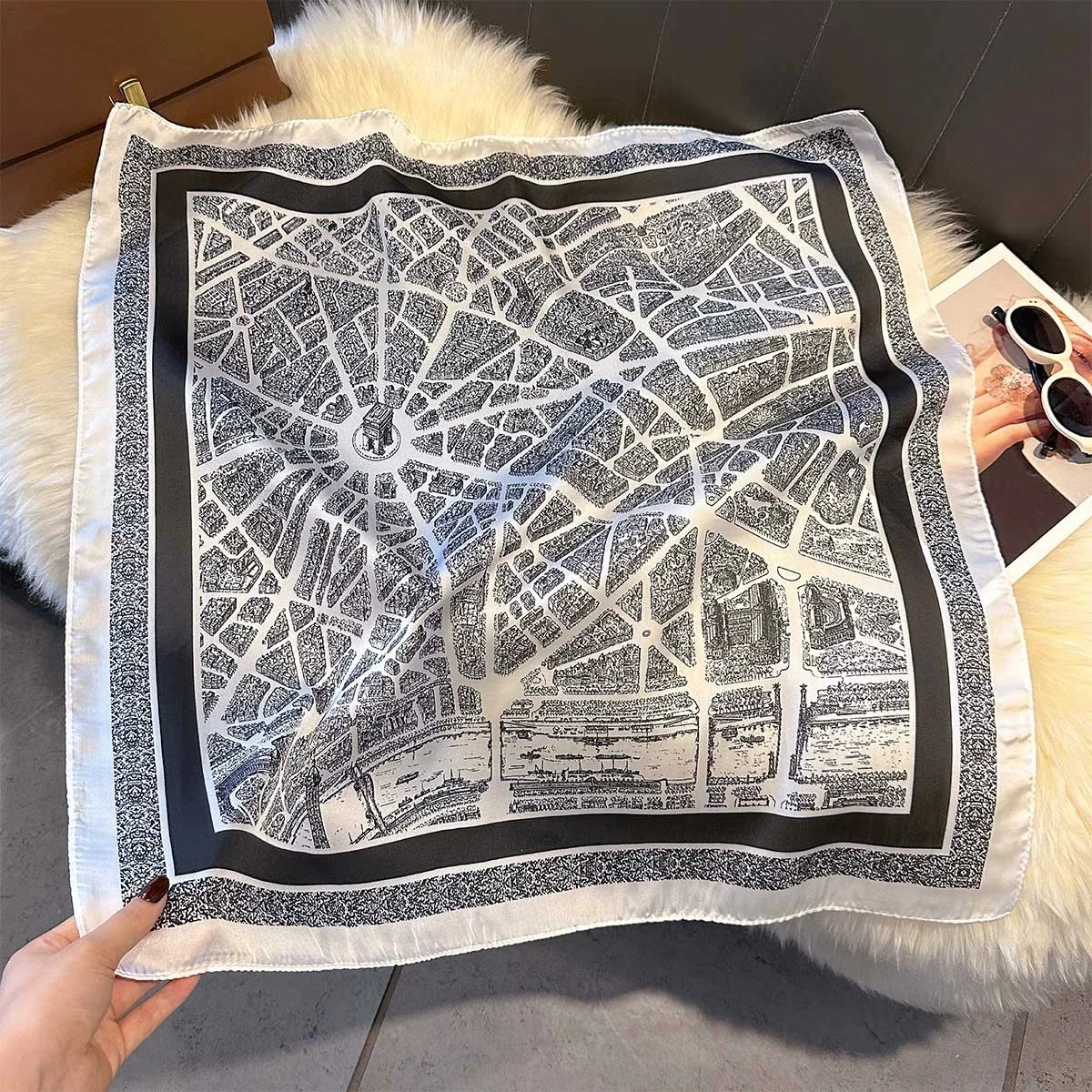 Bufanda femenina de seda simulada cuadrada pequeña de 70cm, Hijab, diadema femenina, pañuelo, corbata Floral para el cuello para mujer