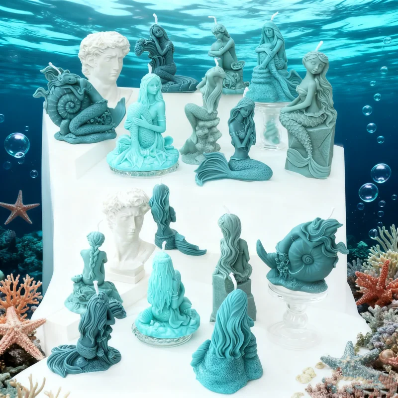 3D Charmante Meerjungfrau-Kerzenform aus Silikon, Niedliche Langhaarige Meerjungfrau-Form für Harz und Gips, DIY Meeresmuscheln Meerjungfrau Aromatherapie-Werkzeuge