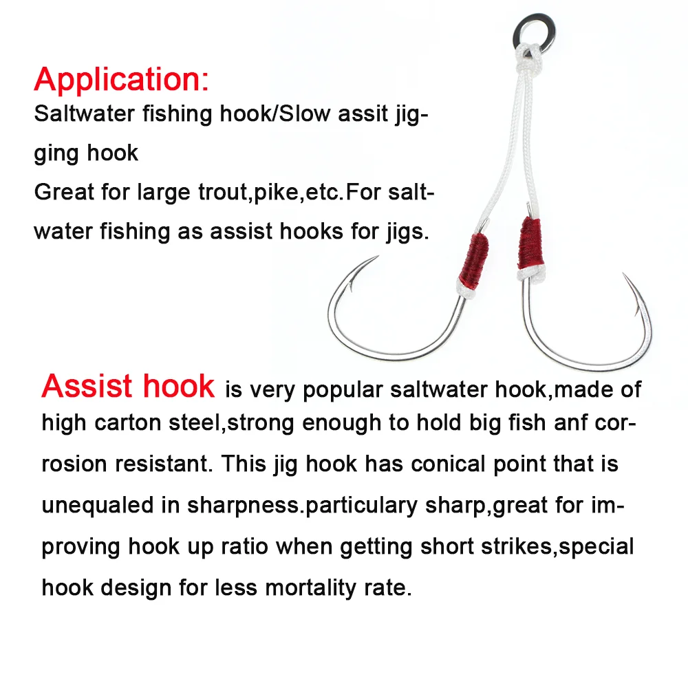 Lionriver  Saltwater Bright Tin Fishing  Assist Hook Large Sea Trout Pike Fishing Hooks For Slow Pitch Jigging Hook