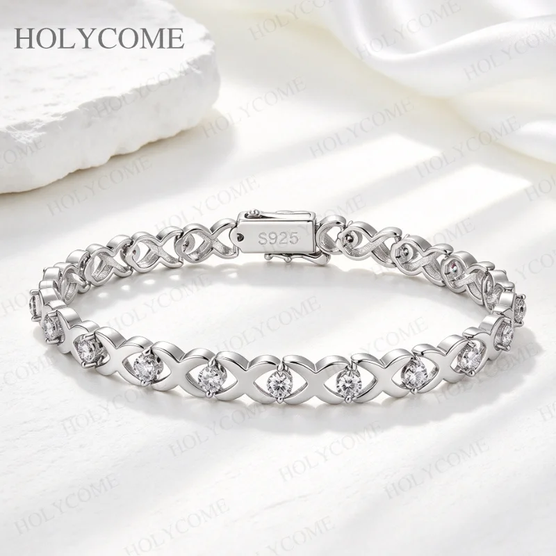 Moissanit-Armband 925 Sterling Silber Infinity Love Gliederarmband für Damen Funkelnder Luxus Hochzeits- und Party-Schmuck – Detail 7