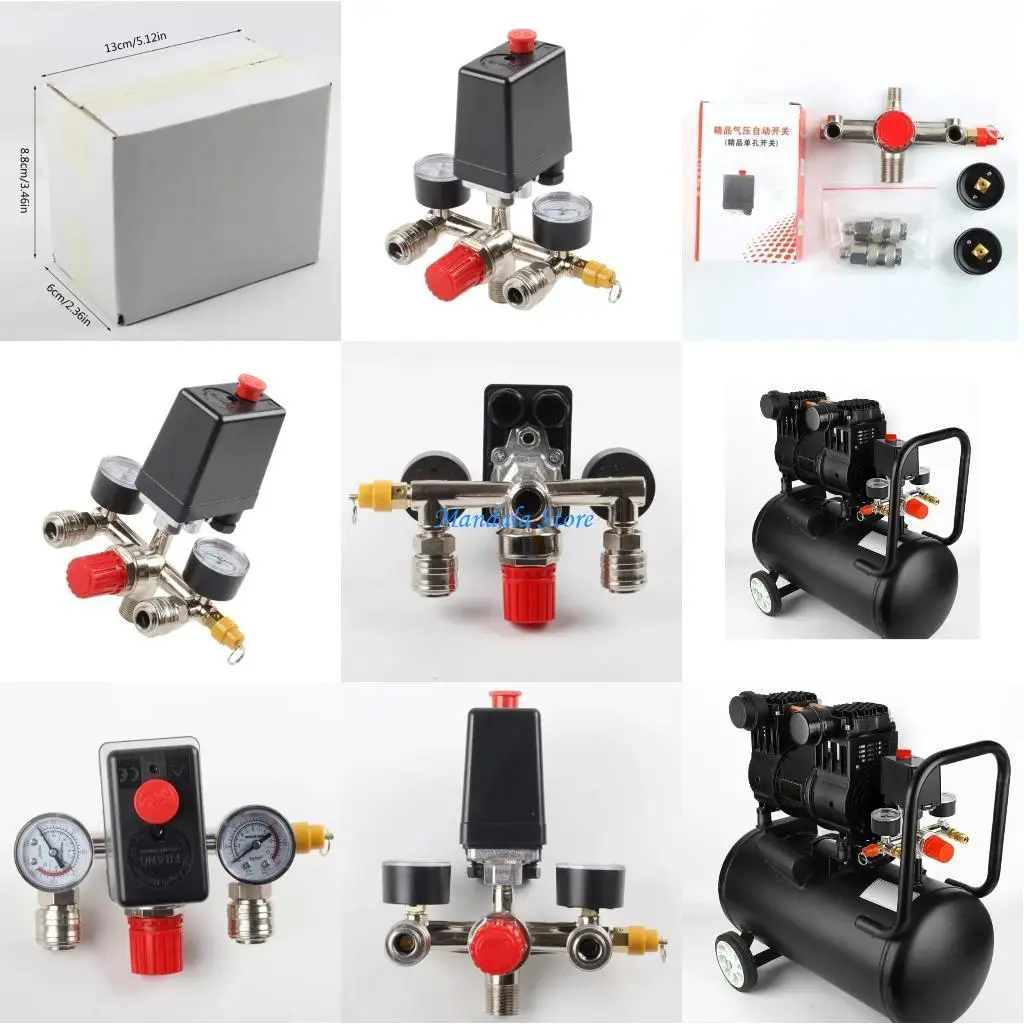 

U2JC 380V Three Phase Electric Air Compressor Pressure Manifold Regulator Gauges Bracket Support Assembly With Yellow Covers