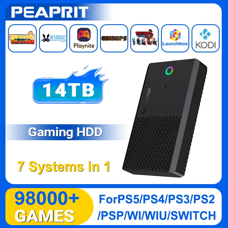 

PEAPRIT 14T Gaming HDD with Hyperspin Launchbox Retrobat Playnite Coinops For PS5/PS4/PS3/WII/WIIU/DC with 98K+ Retro Video Game