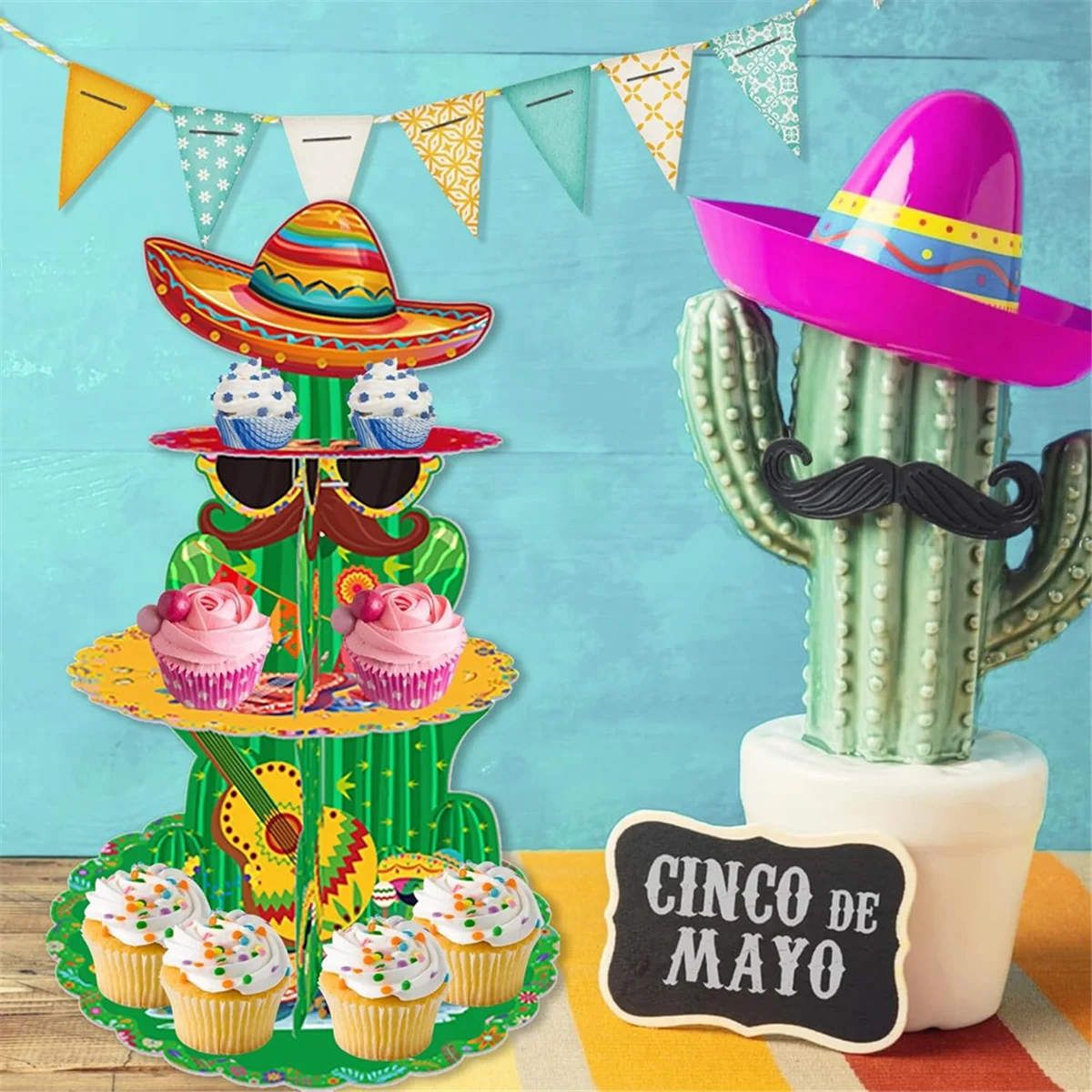 Fiesta Mexican Party Decorations,2Pcs Cupcake Stands for Mexican Fiesta Party,Cupcake Topper Taco Party Cupcake HolderJADD