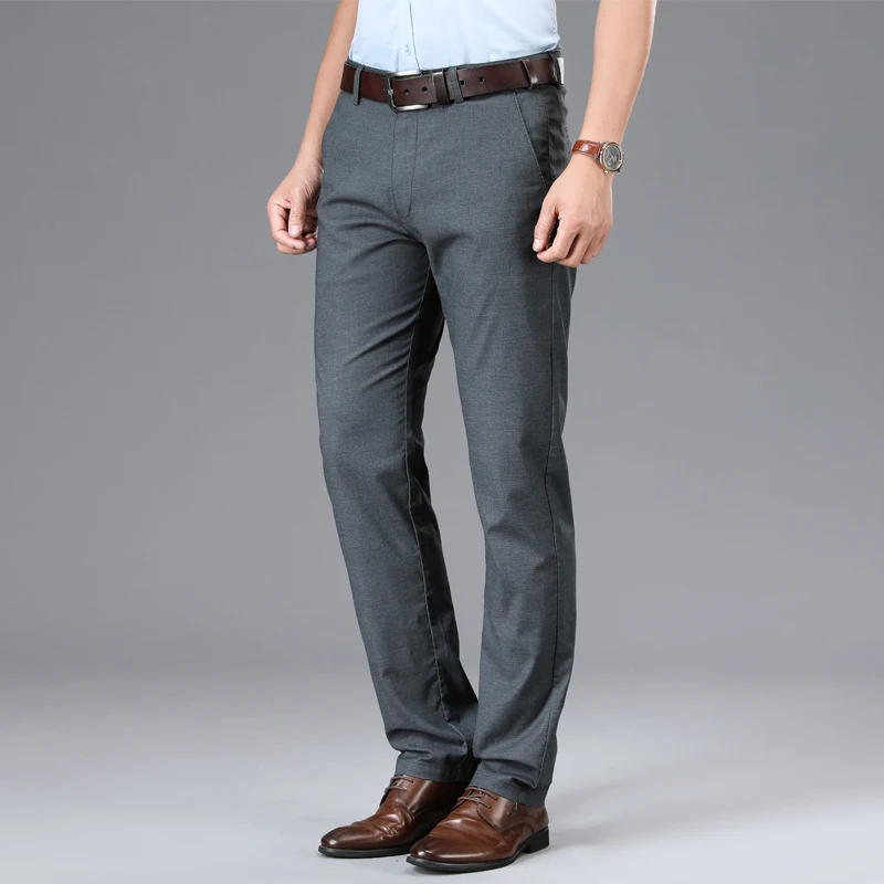 Business Casual Pants Men's Ultra-Thin Summer Casual Daily Office Elastic Loose Straight Non-Ironing Dad Suit Pants