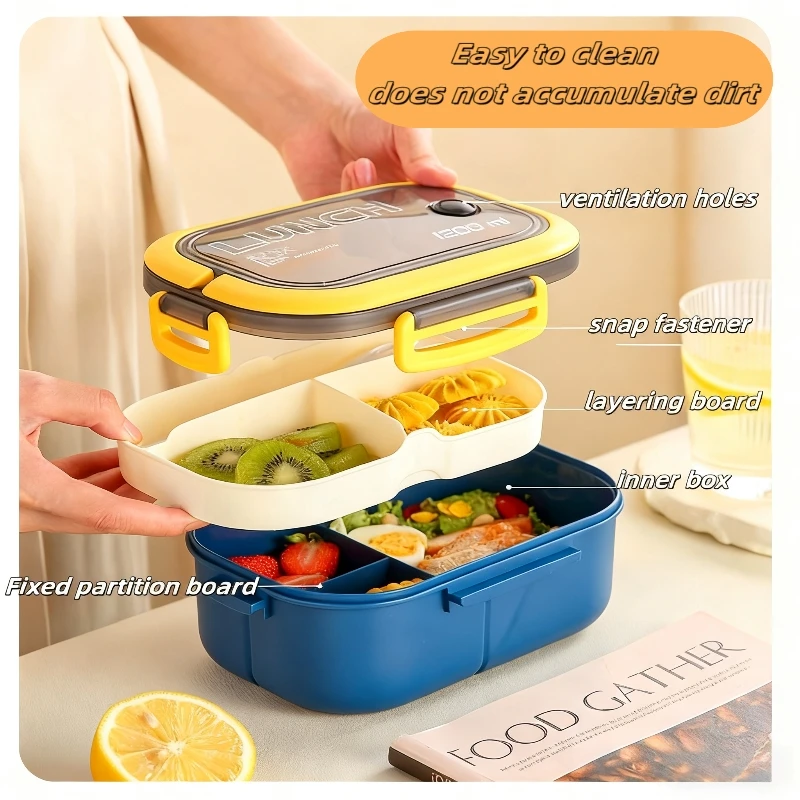 Portable Double Layer Leak Proof Bento Lunch Box with Cutlery Microwave Safe Food Container Kids Children School Picnic Kitchen