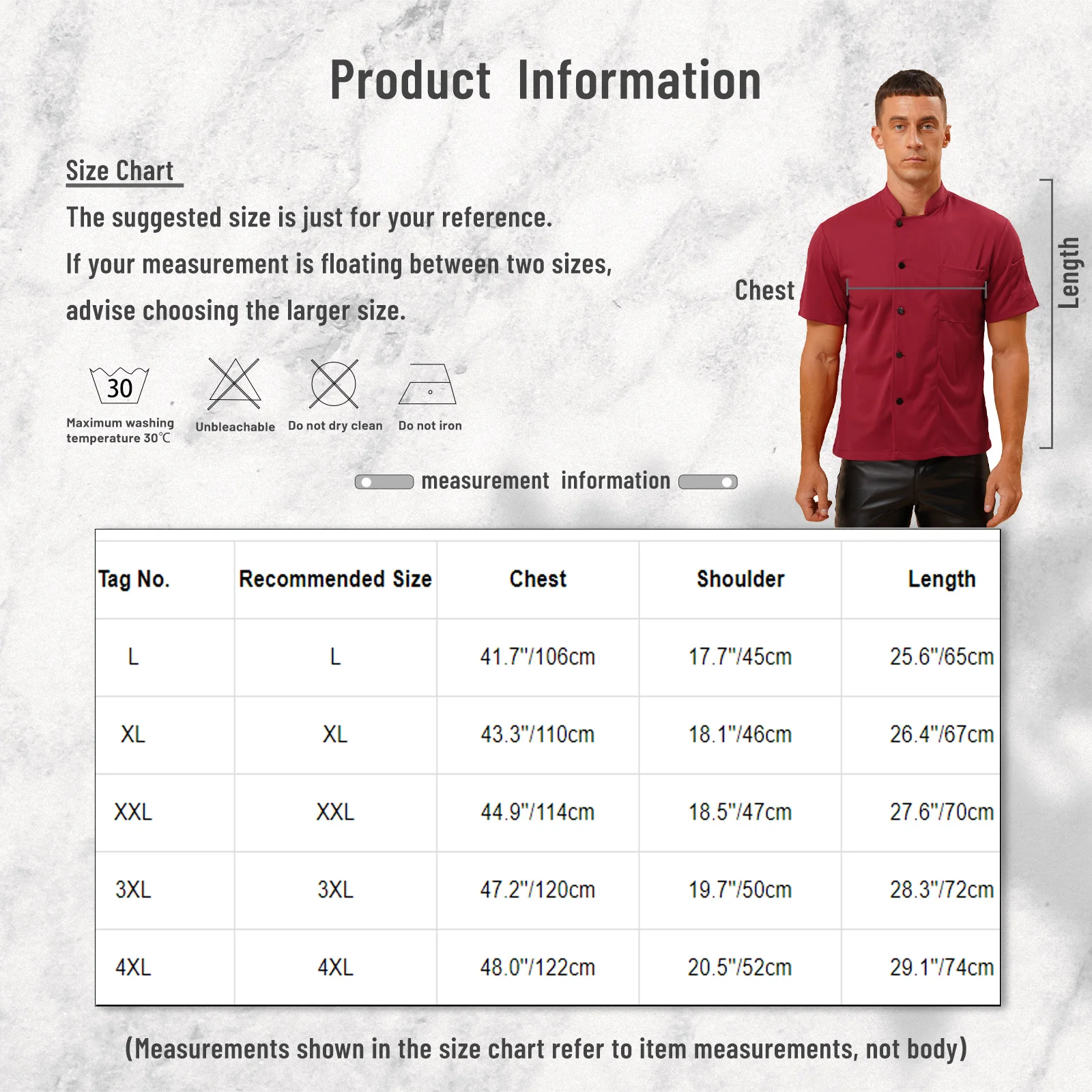 Mens Chef Shirt Breathable Work Uniform Solid Color Stand Collar Short Sleeve Button T-shirt Kitchen Restaurant Cooking Costume