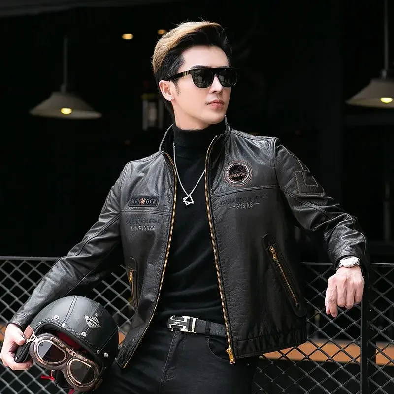 

Genuine Leather Jacket Men's Foreign Sheepskin 2024 New Haining Stand-up Collar Youth Short Leather Jacket Casual Slim Jacket