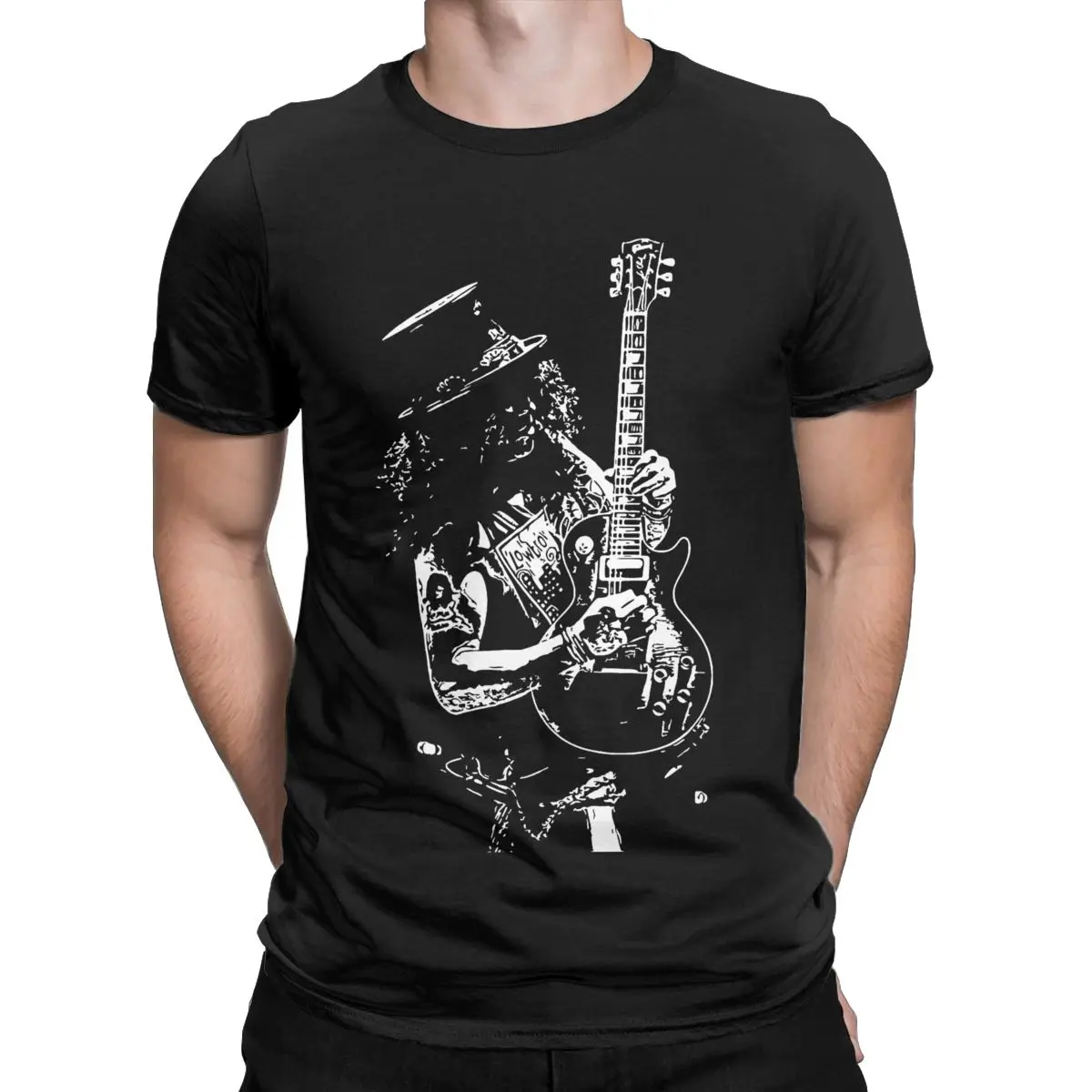 Slash Guitar Guns N Roses camiseta divertida para hombre, camisetas de manga corta con cuello redondo, ropa de algodón puro de talla grande