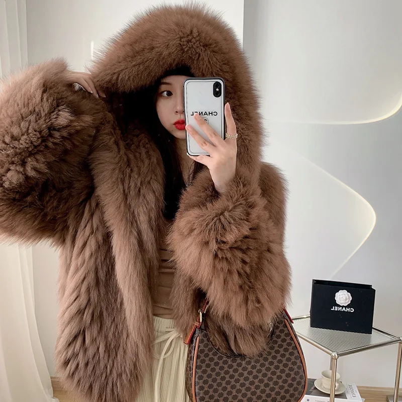 Autumn and winter new fox fur double-sided woven fur coat for women's short Korean version small casual loose coat