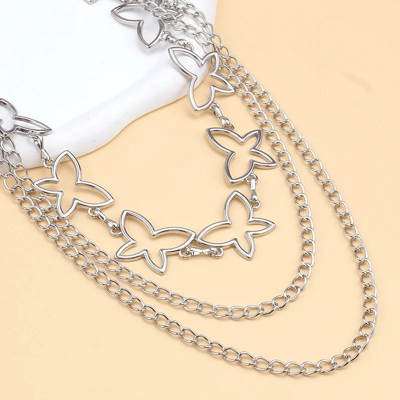 سلسلة بطن عتيقة للنساء والرجال ، معدنية طويلة ، بنطلون صخري ، بنطلون محب ، سلسلة مفاتيح جان ، مشبك حلقة ، ملحق فني بشرابة