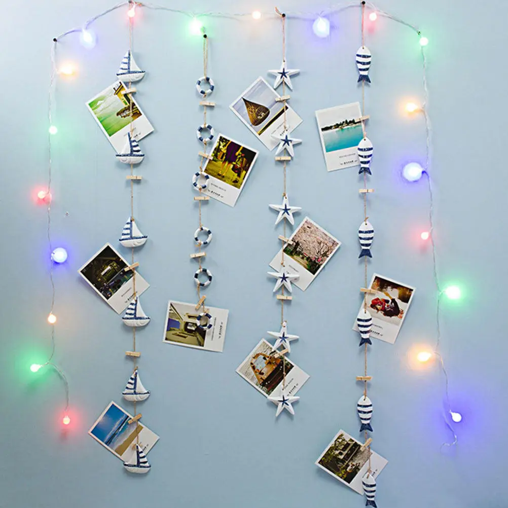 Wooden Photo Clip Life Buoy Shape Wall Hanging Clamp for Home Bedroom Office Decorative Display