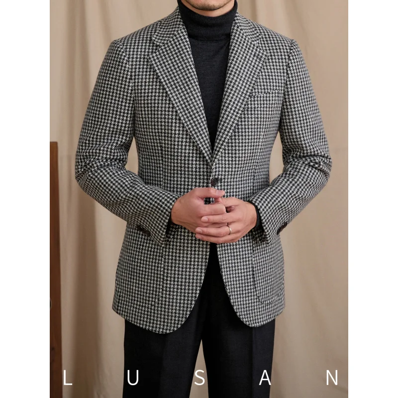 

Мистер Лу Сан, британский однобортный пиджак с узором «гусиные лапки», 80% шерстяной пиджак, толстый повседневный пиджак в итальянском стиле ретро